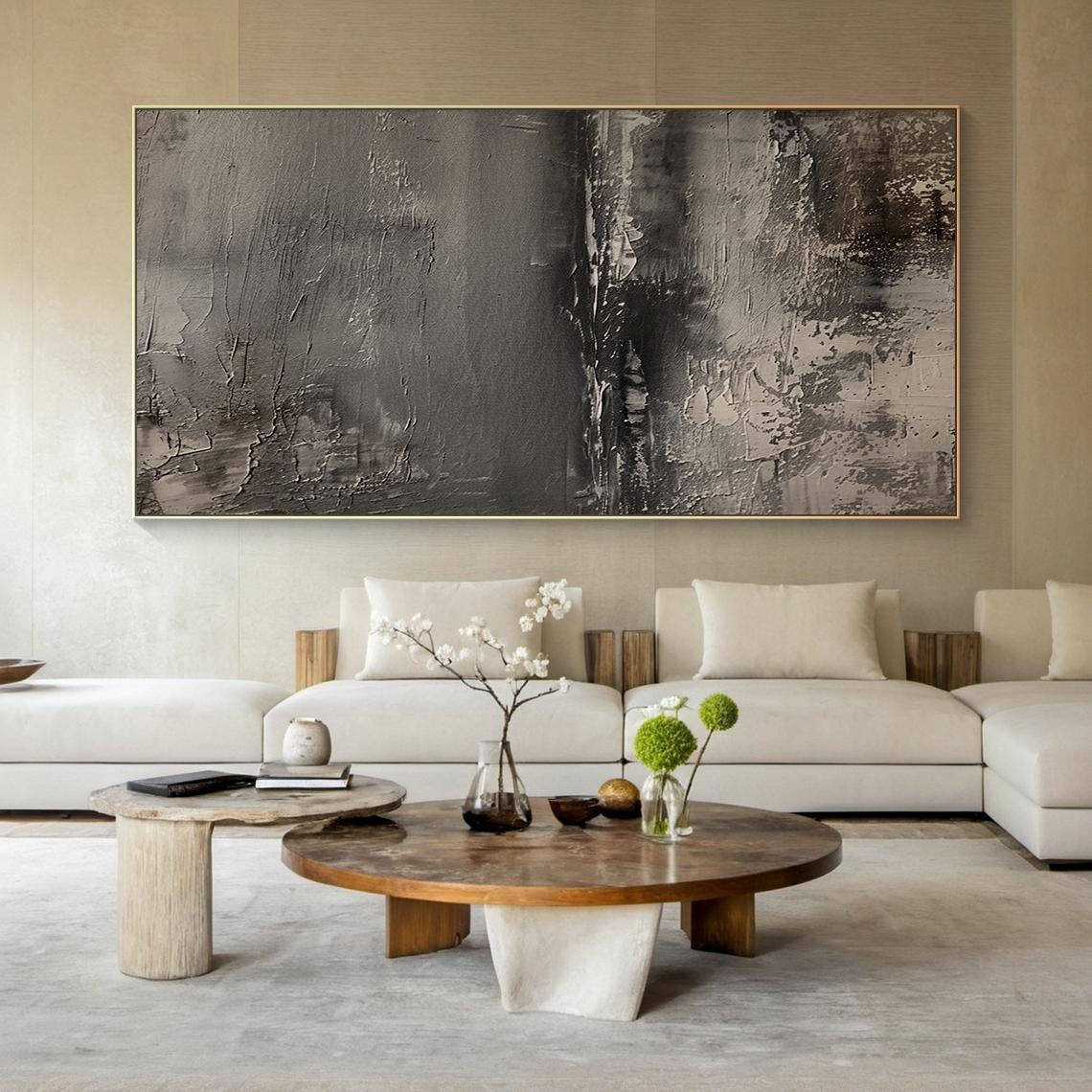 Gray Abstract Oil Painting Decorative Painting Black Simple Wall Painting Beige Abstract Art Modern Home Decor Handmade Gift - Image 2