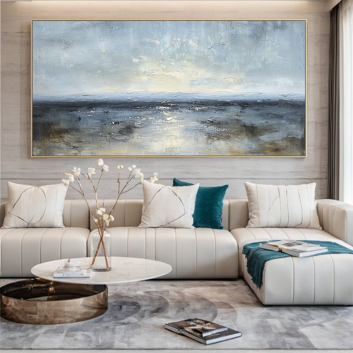 Grey Blue Misty Seascape Horizon Moody Minimalist Ocean Poster - Image 6