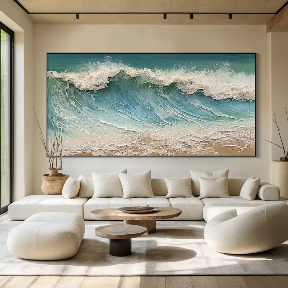 Turquoise Ocean Wave Textured Painting White Foam Sea Art Print Poster - Image 3
