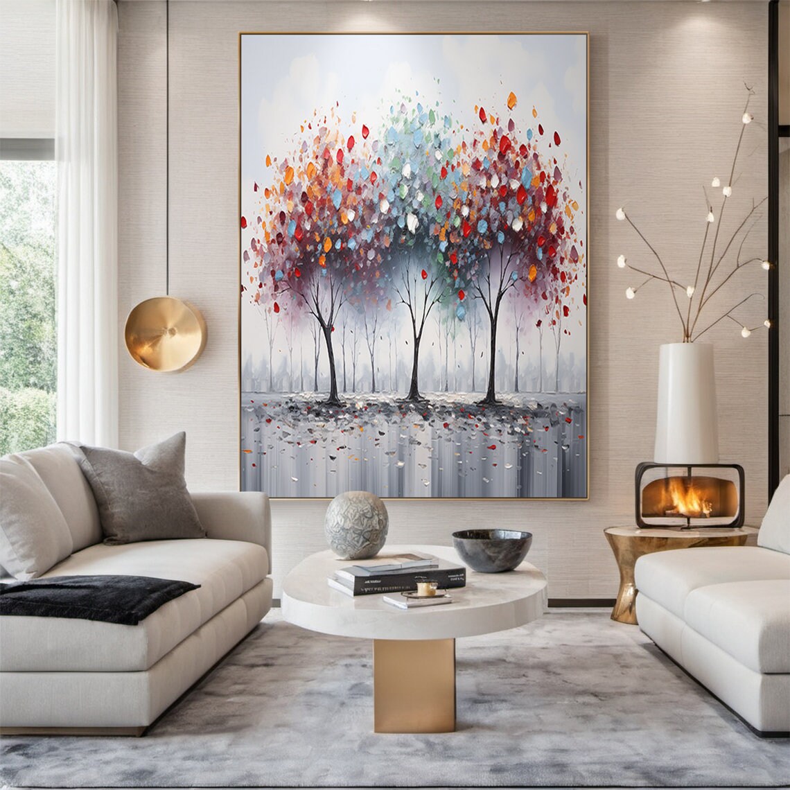 Large Original Tree Painting Colorful 3d Texture Wall Painting Modern Abstract Tree Acrylic Painting Living Room Wall Decoration - Image 2