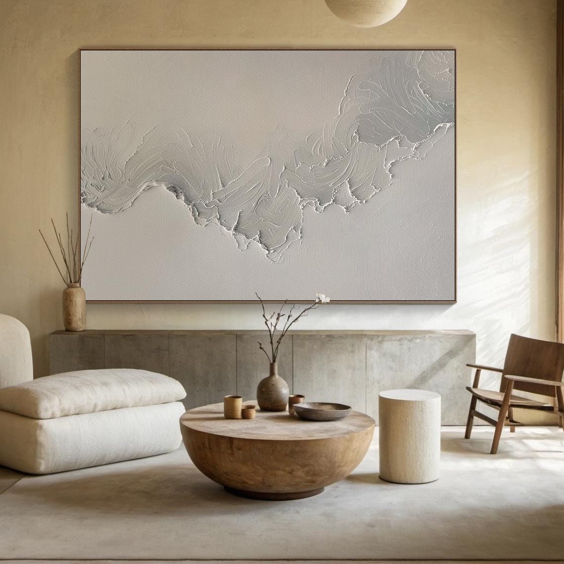 Beige Khaki Abstract Painting Wavy Shoreline Line Minimalist Wall Art - Image 5