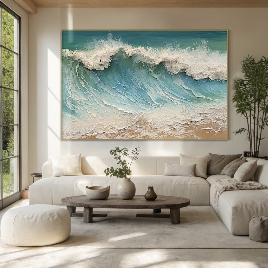 Turquoise Ocean Wave Textured Painting White Foam Sea Art Print Poster - Image 6