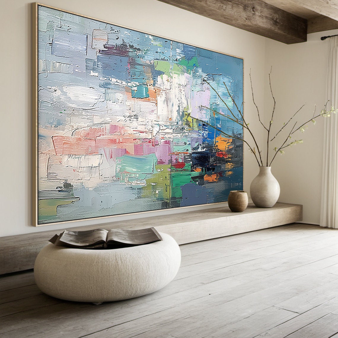 Colorful Palette Knife Abstract Blocks Modern Textured Art Poster - Image 3