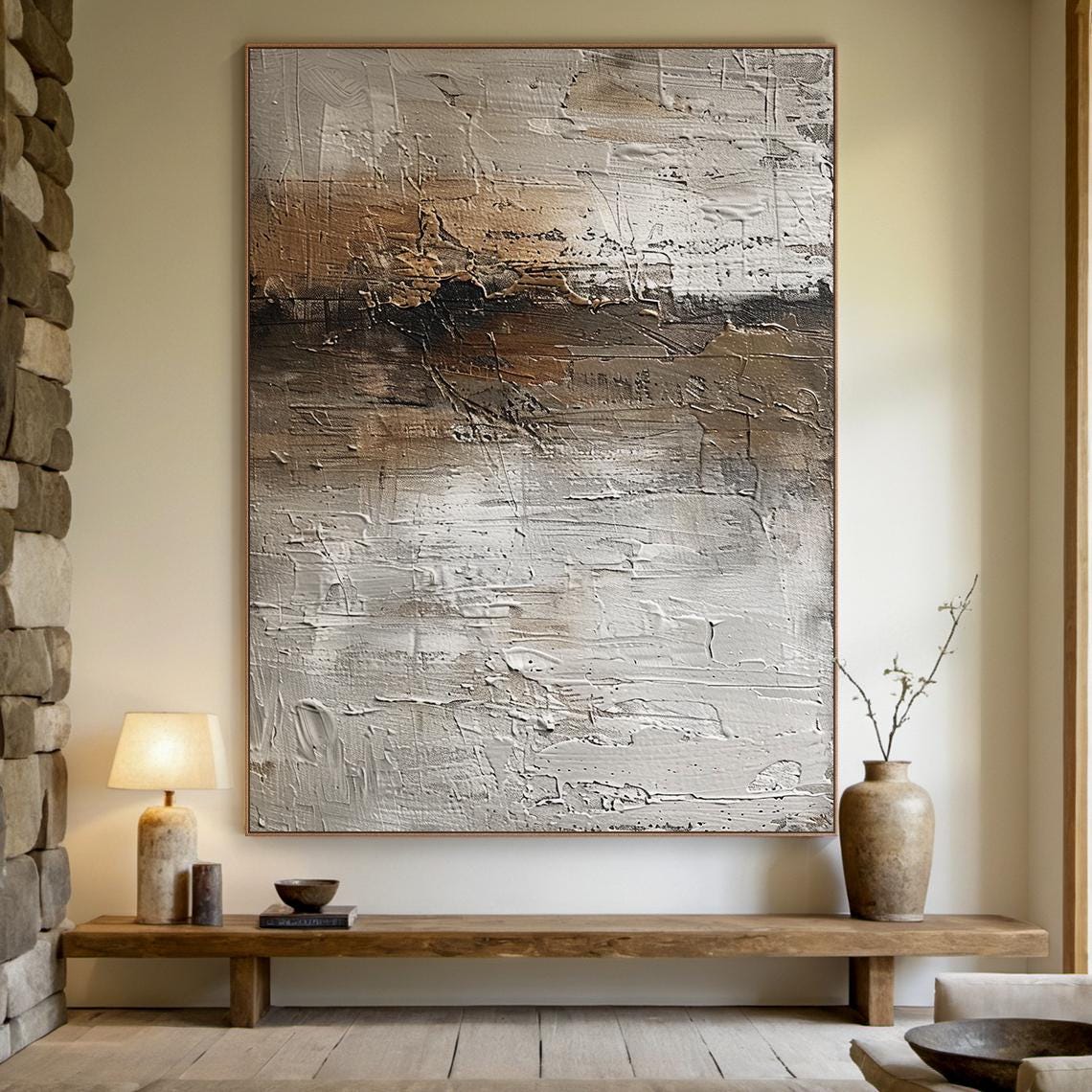 Original Gray And White Abstract Decorative Painting Gray And White Simple Wall Painting Coffee Color Abstract Art Living Room Decoration