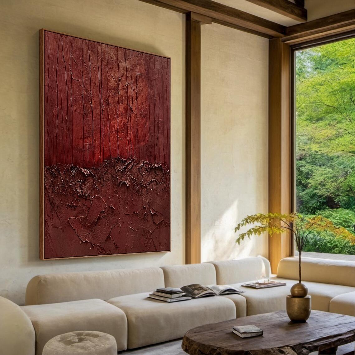 Red Abstract Oil Painting, Modern Living Room Art Print - Image 6