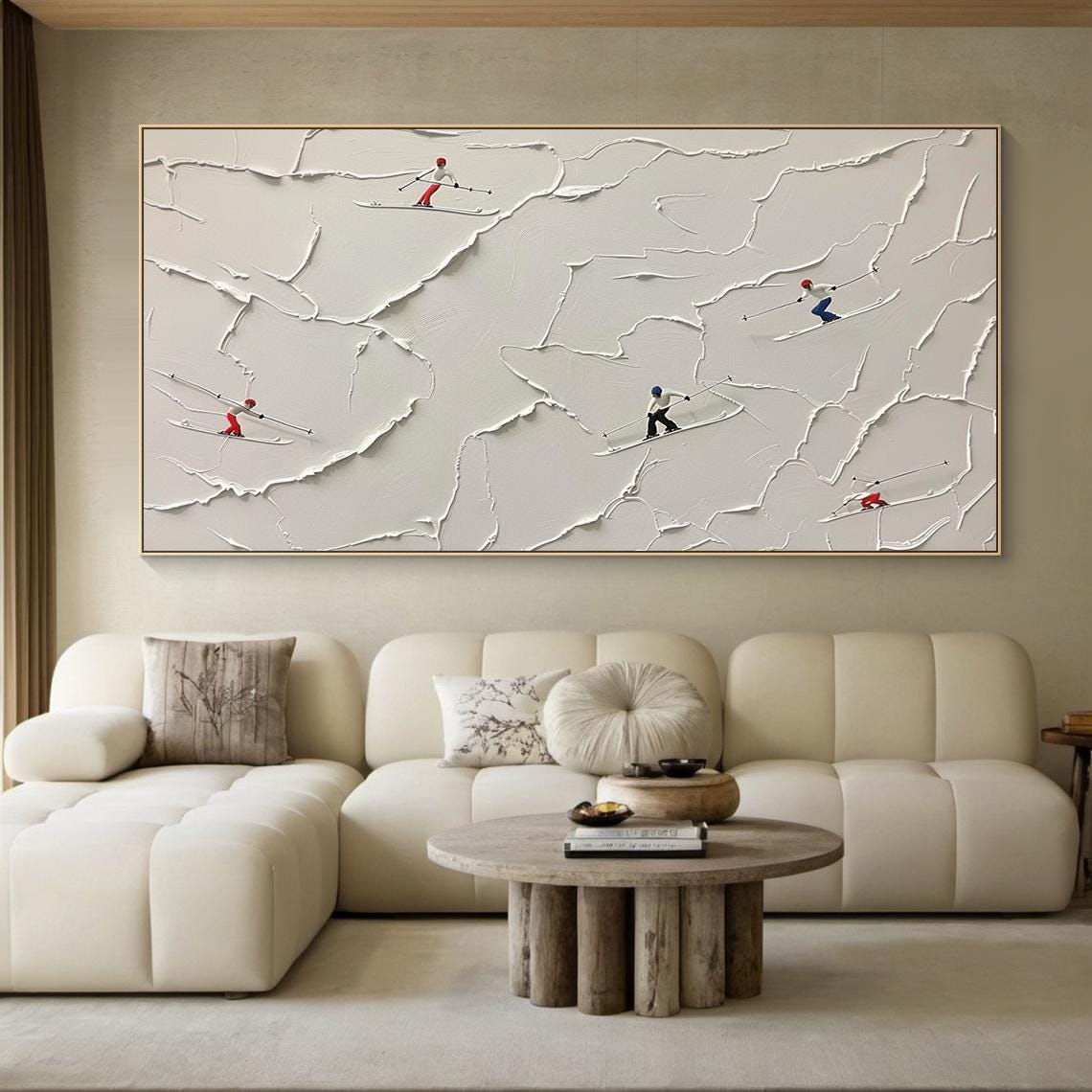 White Snow Cracked Texture Skiers Painting Ski Slope Art Print Poster - Image 6