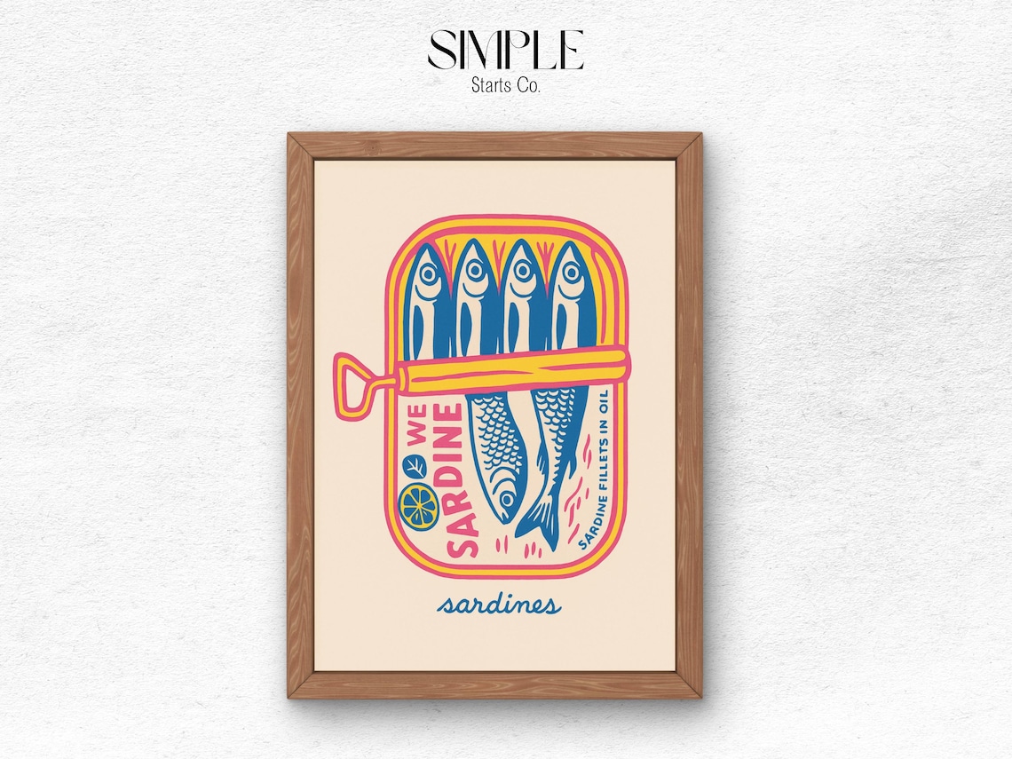 Sardines Retro Kitchen Art Print, Fish Poster
