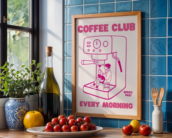 Club Coffee Wall Art Retro Poster Cart Print Station Decor Lover Bar