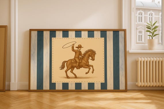 Vintage Striped Rodeo Print Retro Cowboy Wall Art