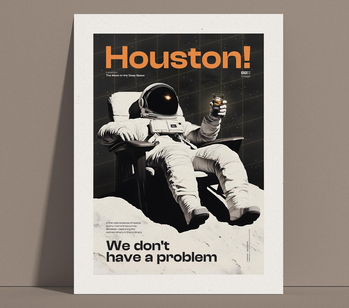 Houston Astronaut Poster, Retro Sci-Fi Art Print - Image 3