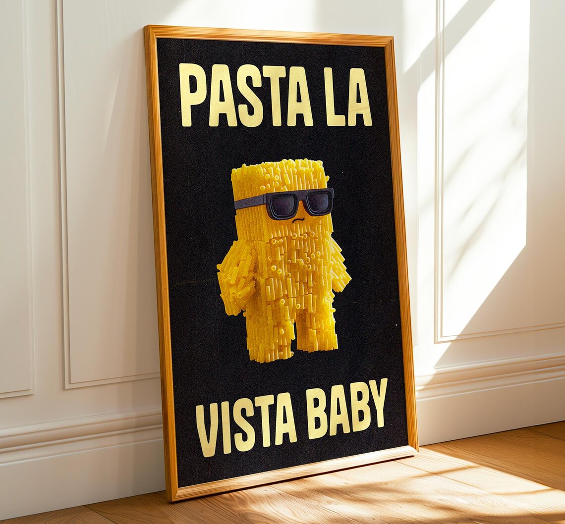 Pasta La Vista Baby - Retro Vintage Food Pun Art - Image 3
