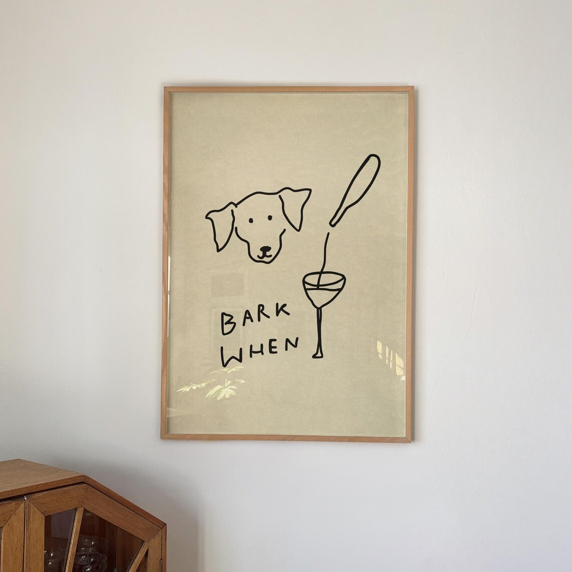 Bark When Funny Dog Print Minimalist Wine Lover Bar Cart Kitchen Art