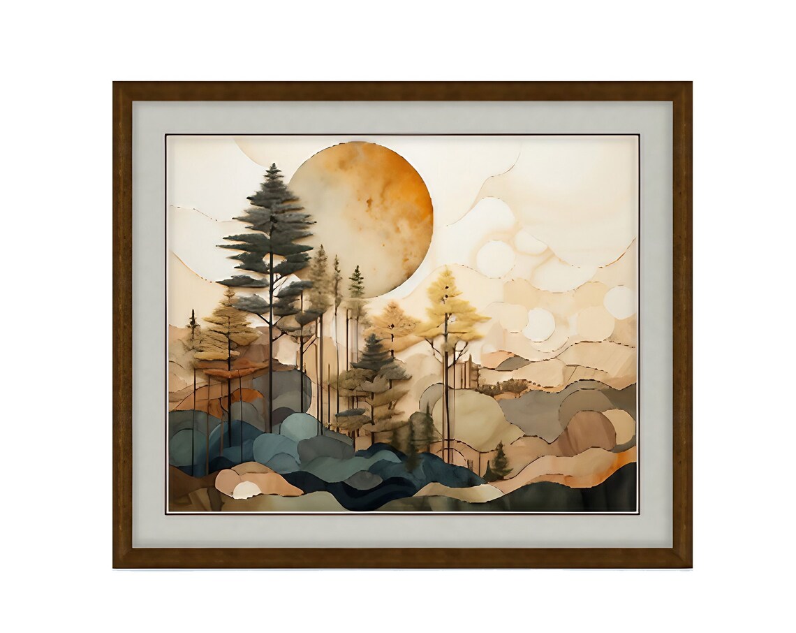 Abstract Landscape Botanical Boho Art Print, Earth Tones