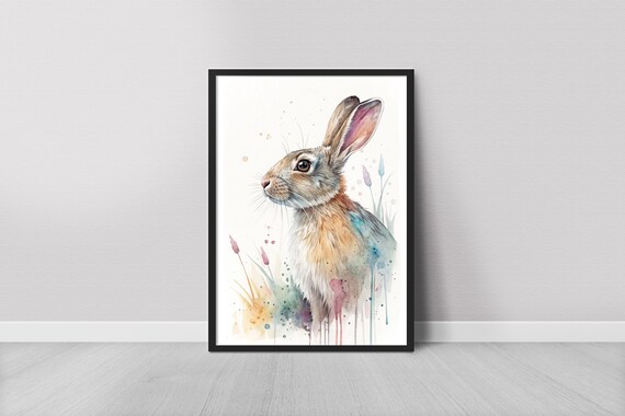 Rabbit Watercolor Print Art Painting Hare Animal Home Decor