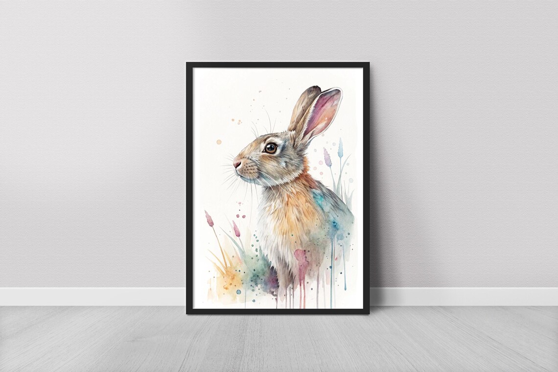 Rabbit Watercolor Art Print Cute Hare Painting Animal Wall Decor