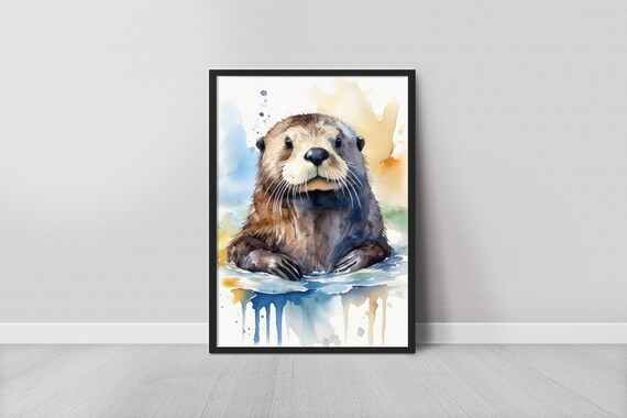 Sea Otter Watercolor Painting Art Print Wall Decor Poster Animal