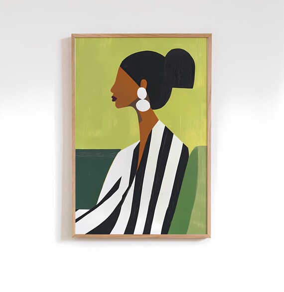 Lime Green Abstract Woman Portrait Vibrant Colorful Art Print Contemporary Wall Decor Large Modern Artwork