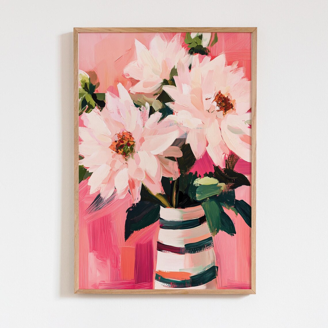 Pink Dahlia Floral Art Print, Modern Gouache Vase