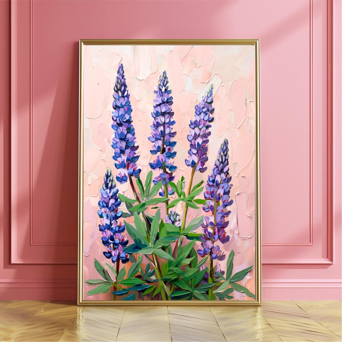 Purple Lupines Moody Floral Acrylic Wildflower Painting Wall Art