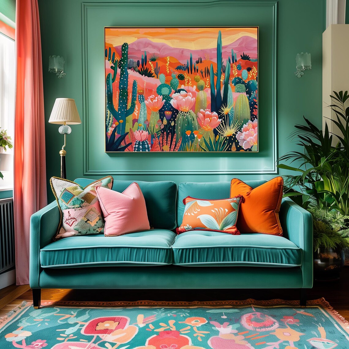 Whimsical Colorful Cactus Desert Art Print