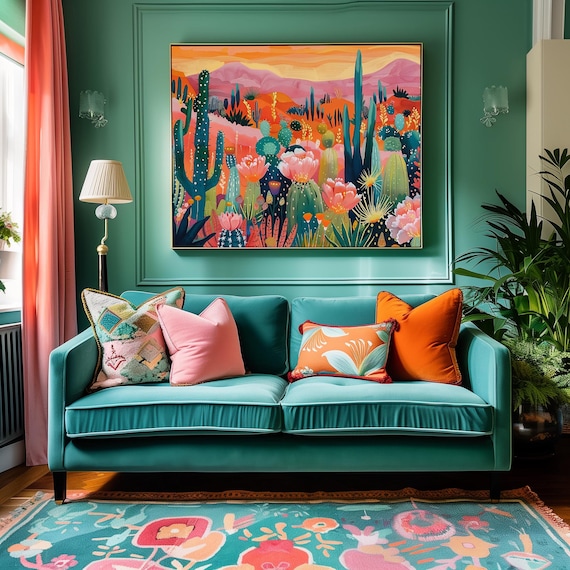 Whimsical Colorful Cactus Desert Art Print