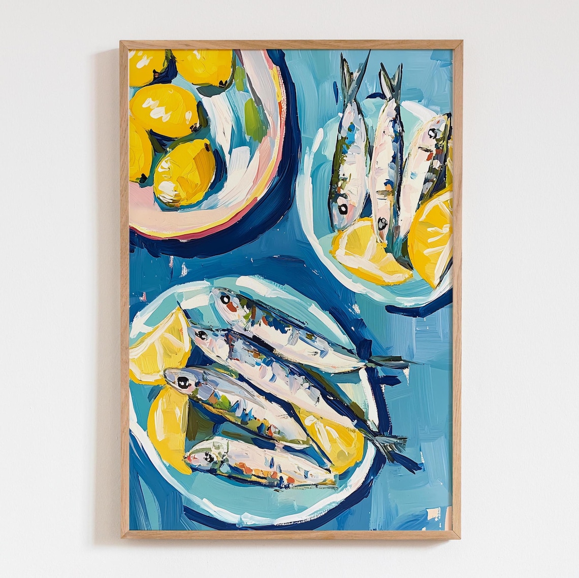 Sardines And Lemons Blue Mediterranean Kitchen Art Print