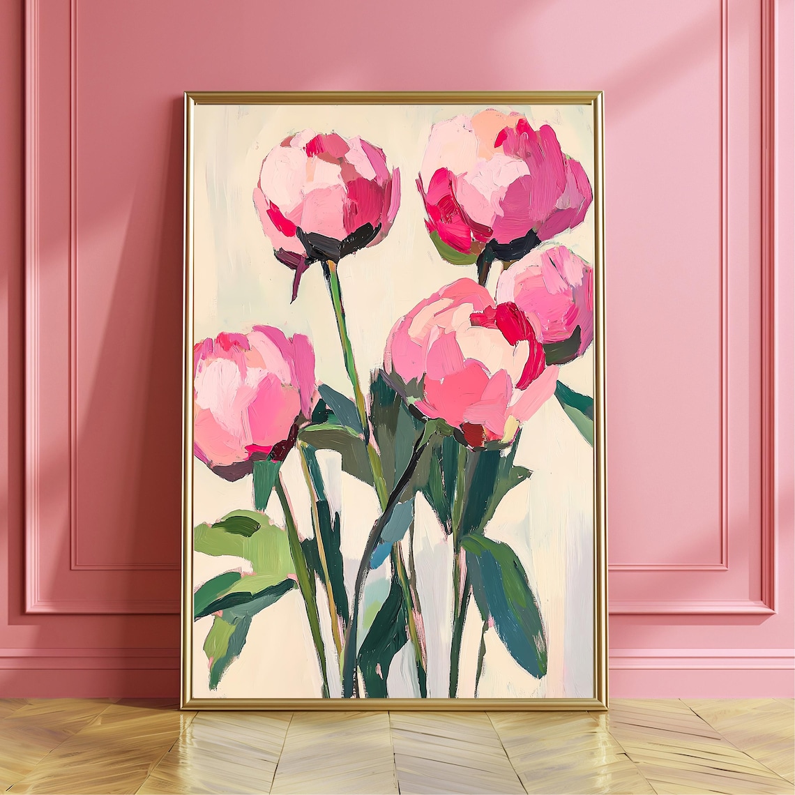 Pink Peony Minimalist Floral Art Print, Modern Decor