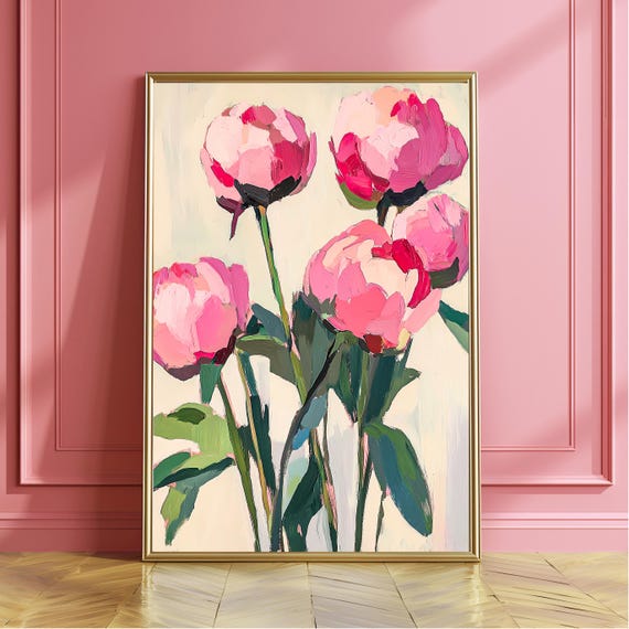 Pink Peony Minimalist Floral Art Print, Modern Decor