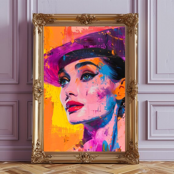 Audrey Hepburn Pop Art Portrait With Hat Vibrant Fashion Poster