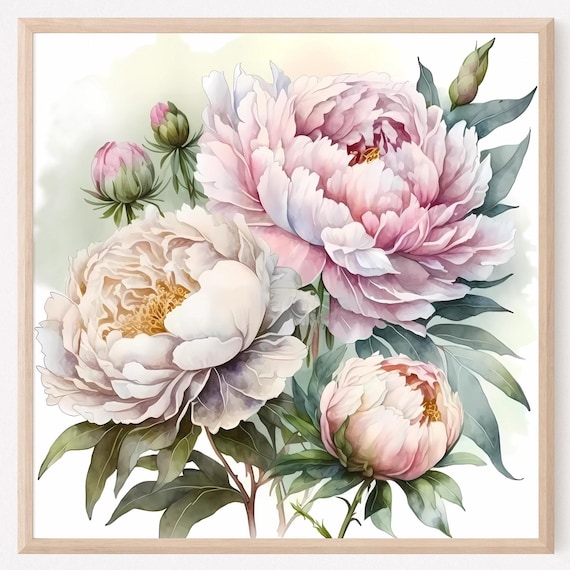 Pink Peonies Art Print Botanical Farmhouse Decor