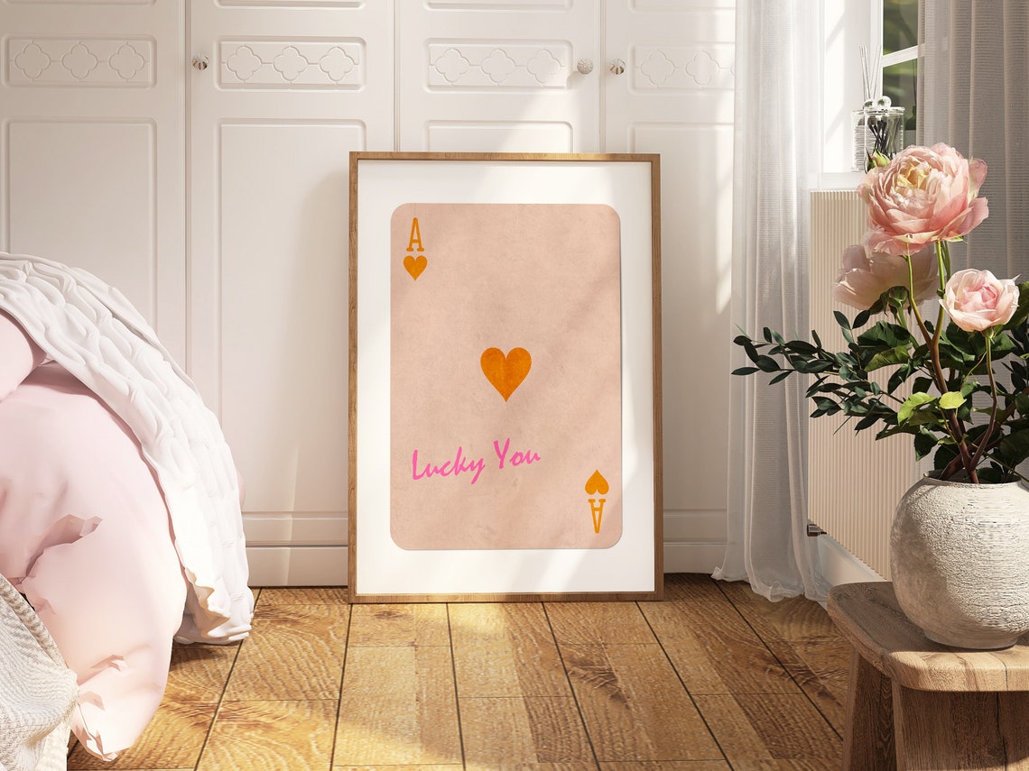 Lucky You Ace Of Hearts Playing Card Peach Pink Trendy Poster - Image 3