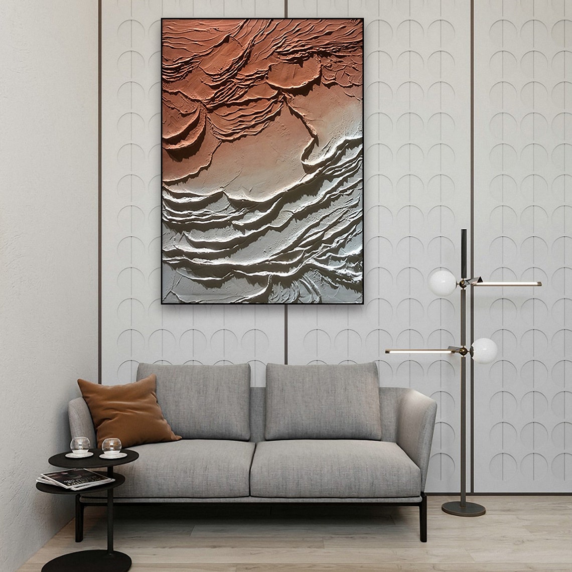 Hand Painted Abstract Mountain Wall Art Painting Brick Red White Thick Textured Wall Art Painting Living Room Decor Boho Wall Art - Image 3