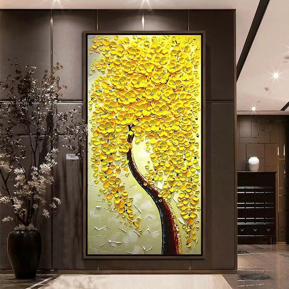 Golden Yellow Blooming Tree Of Life Blossom Oil Painting Poster - Image 3