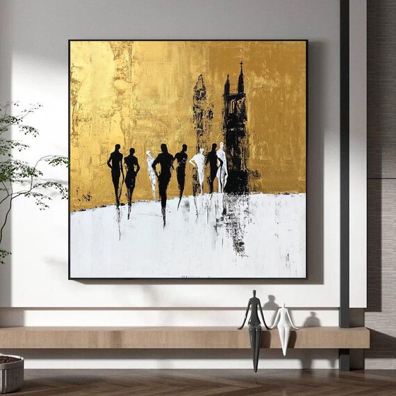 Hand Painted Abstract Oil Painting Architecture And Figures Art Modern Minimalist Luxury Wall Artwork For Living Room Entryway