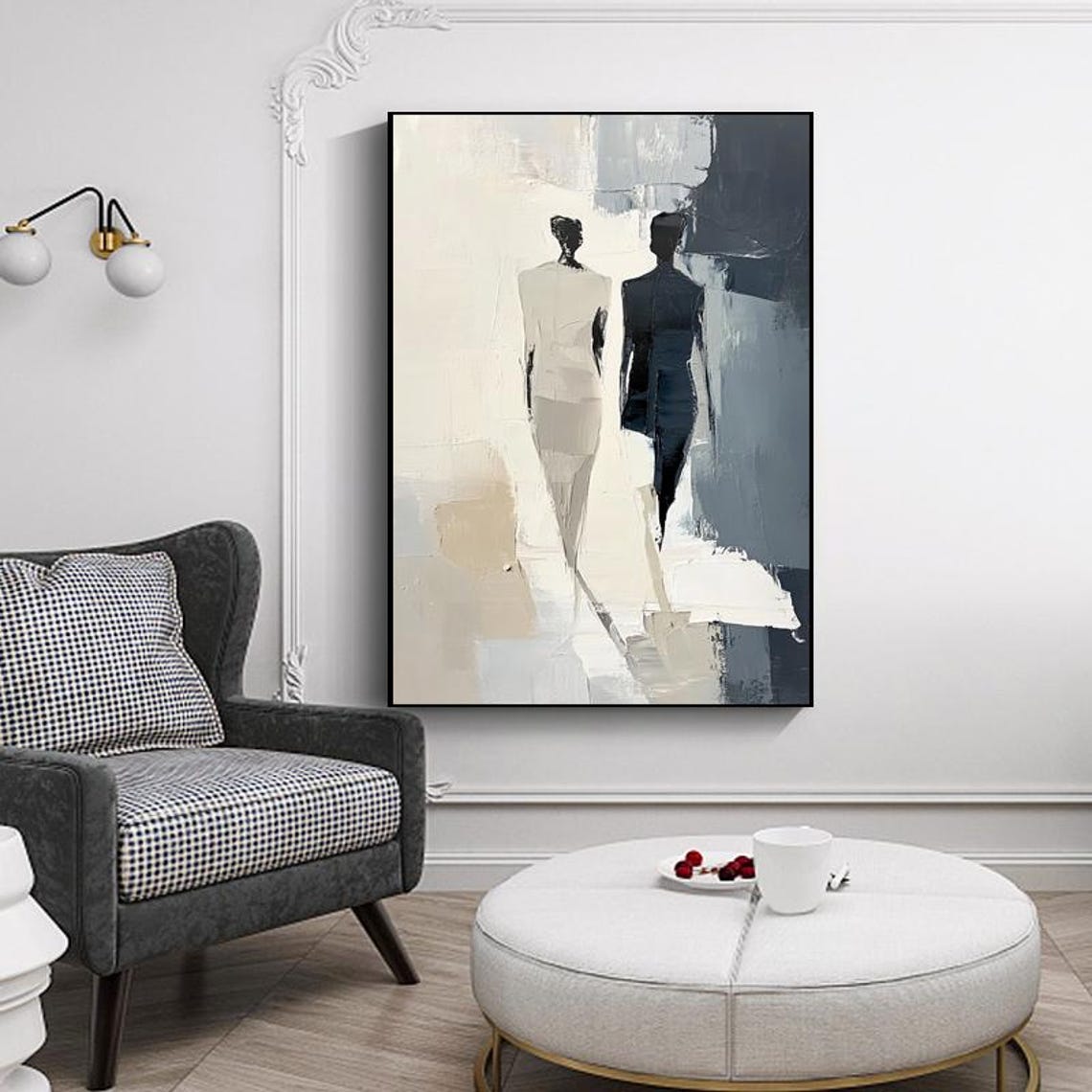 Abstract Minimalist Figures Black and White Duo Modern Art Poster - Image 2