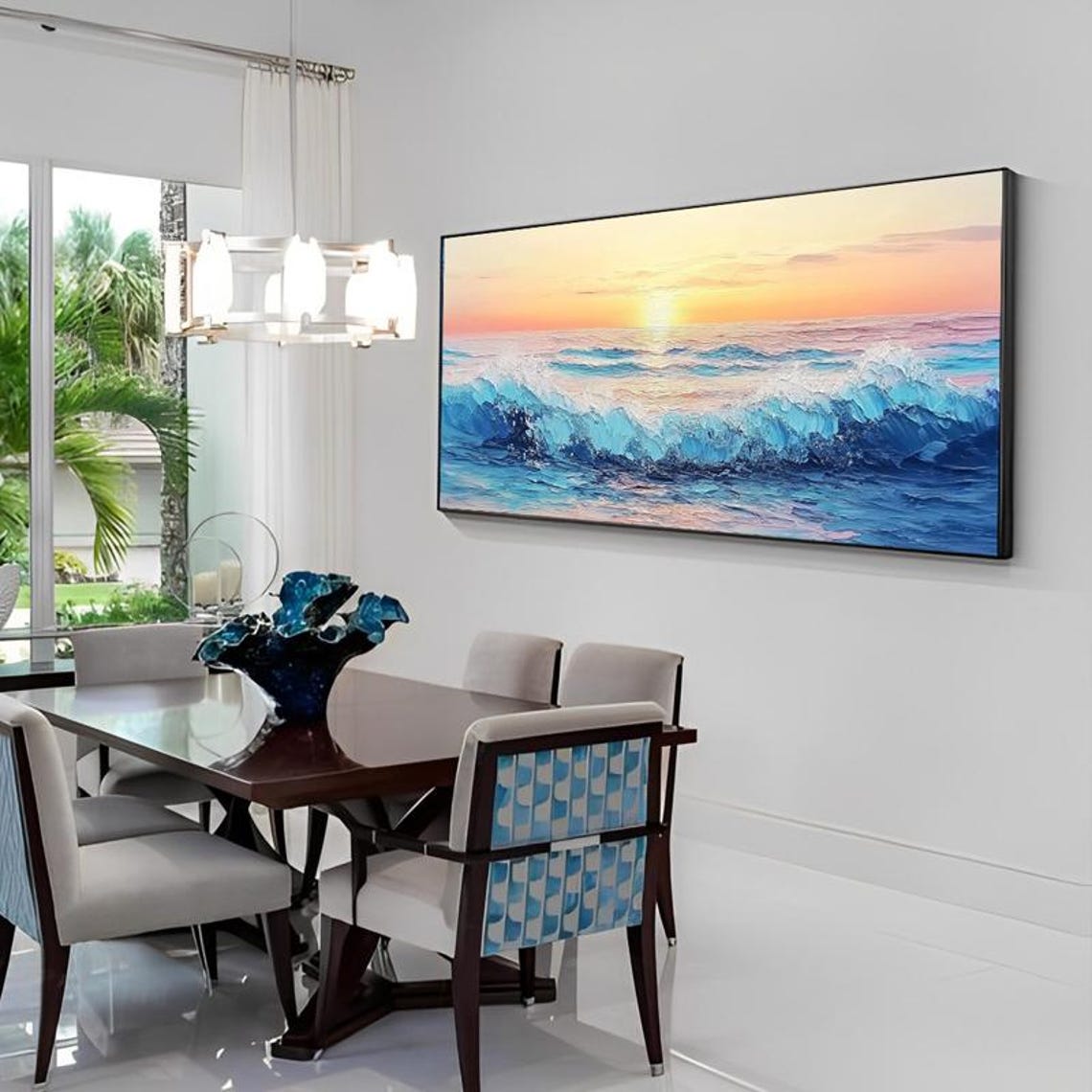 Turquoise Ocean Sunrise Waves Abstract Seascape Painting Poster - Image 5