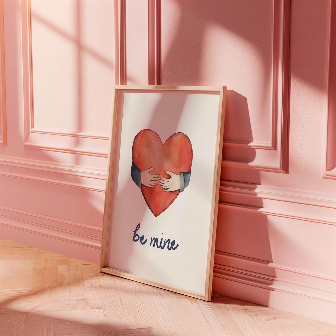 Be Mine Watercolor Red Heart Hugged By Hands Valentine Art Poster - Image 5