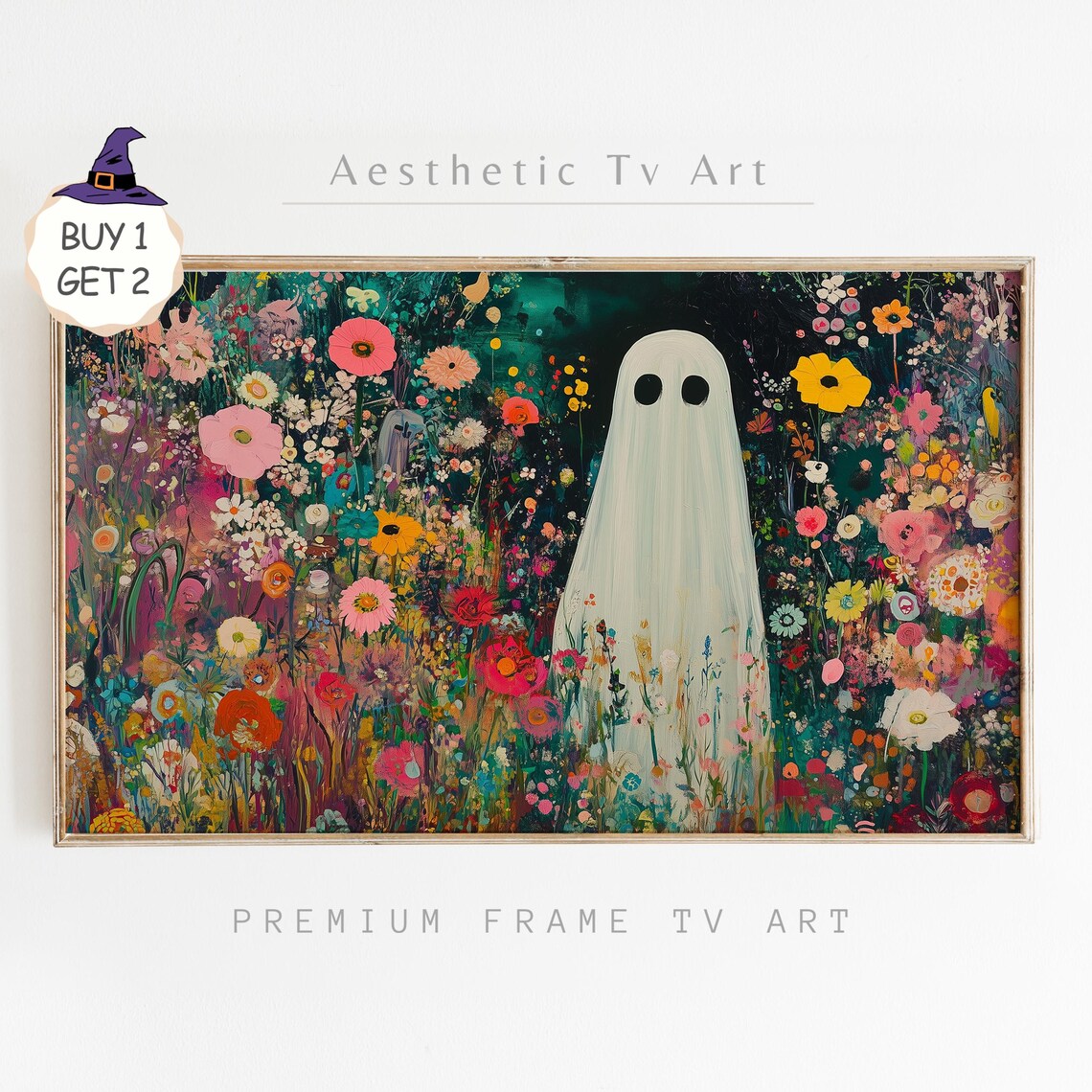 Ghost Among Colorful Wildflowers Bright Floral Halloween TV Art