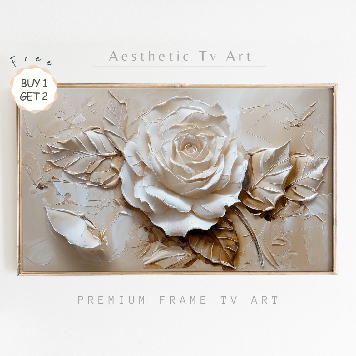 Cream Rose Close Up Textured Impasto Neutral Botanical Poster