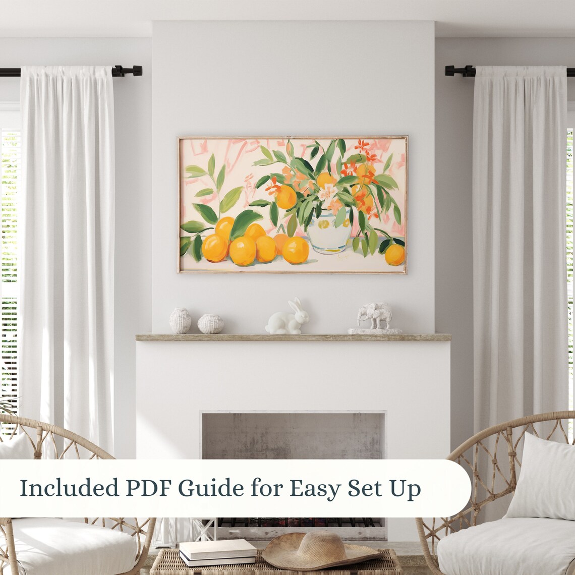 Pastel Citrus Bouquet Oranges Vase Bright Summer Fruit Art Poster - Image 3