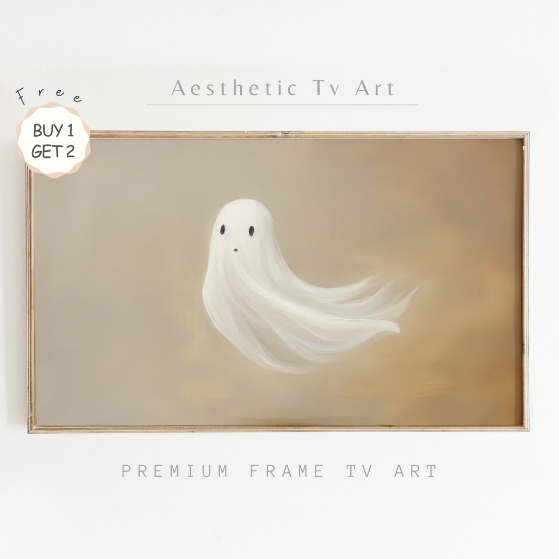 Cute Minimalist Ghost Neutral Beige Halloween Frame TV Art Poster