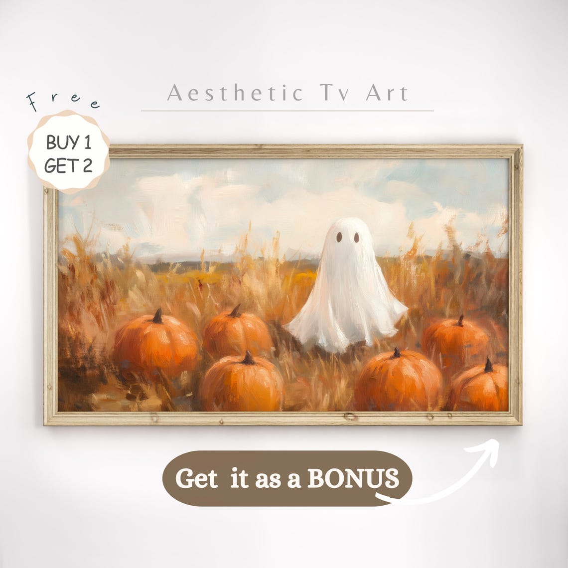 Lone Ghost in Moody Autumn Valley Stormy Landscape Halloween TV Art - Image 2