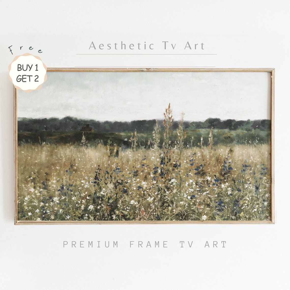 Vintage Muted Wildflower Meadow Golden Field Landscape Poster