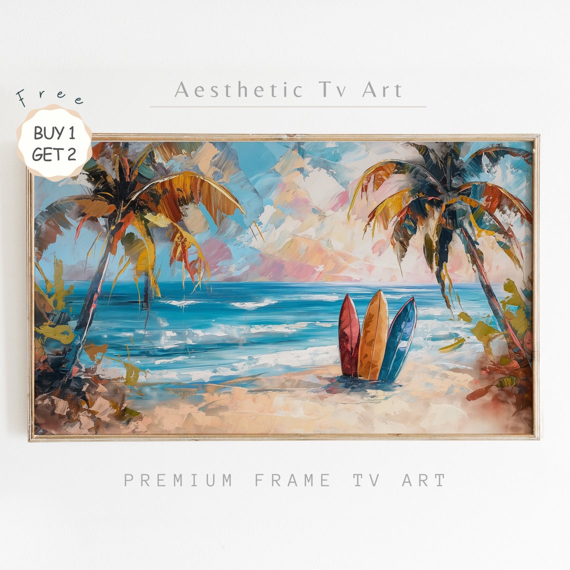 Tropical Beach Surfboards Summer Palm Trees Turquoise Ocean Poster