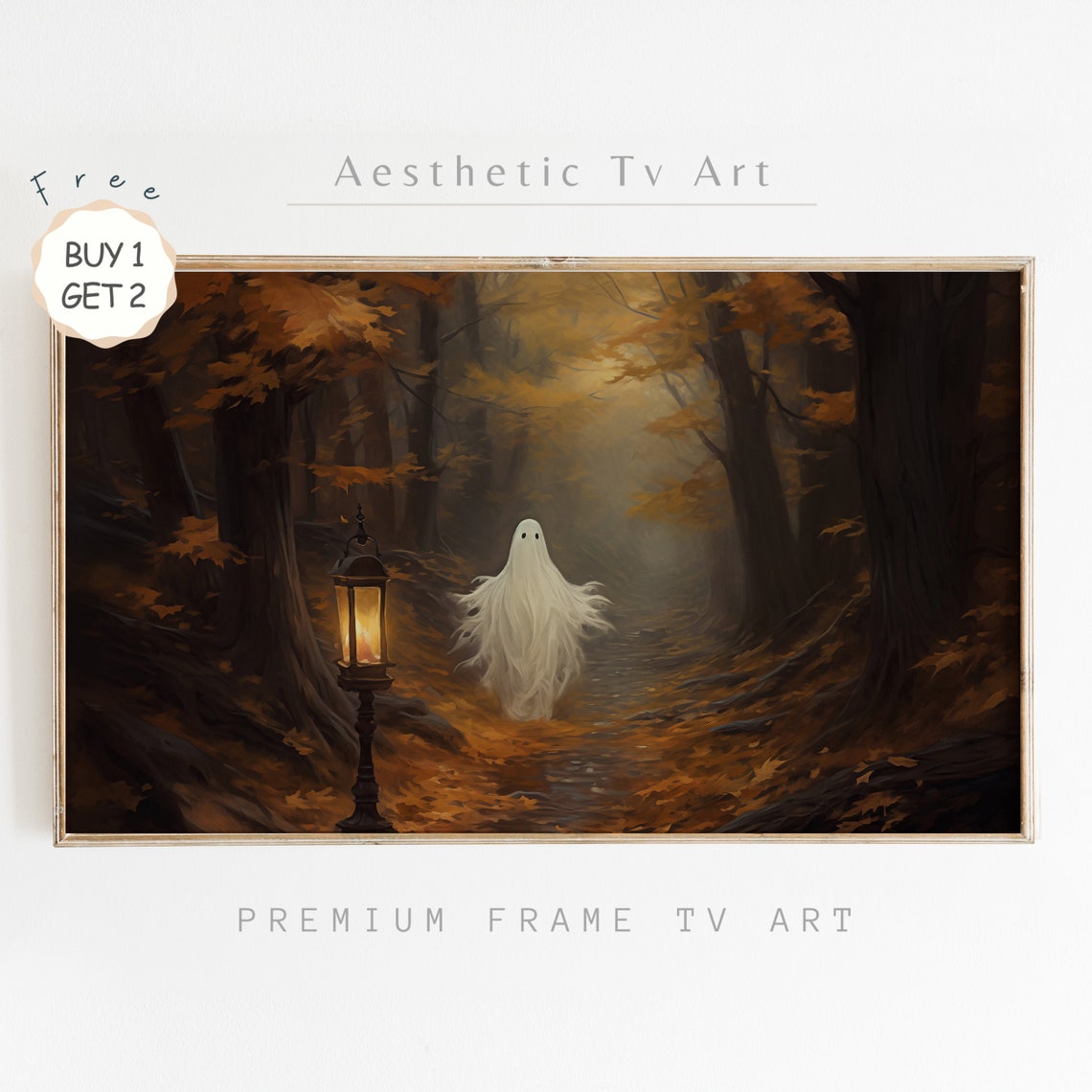 Cute Ghost Frame Tv Art Spooky Halloween Art For Tv Ghost In A Forest Frame Tv Halloween Neutral Halloween Decor