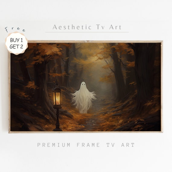 Cute Ghost Frame Tv Art Spooky Halloween Art For Tv Ghost In A Forest Frame Tv Halloween Neutral Halloween Decor