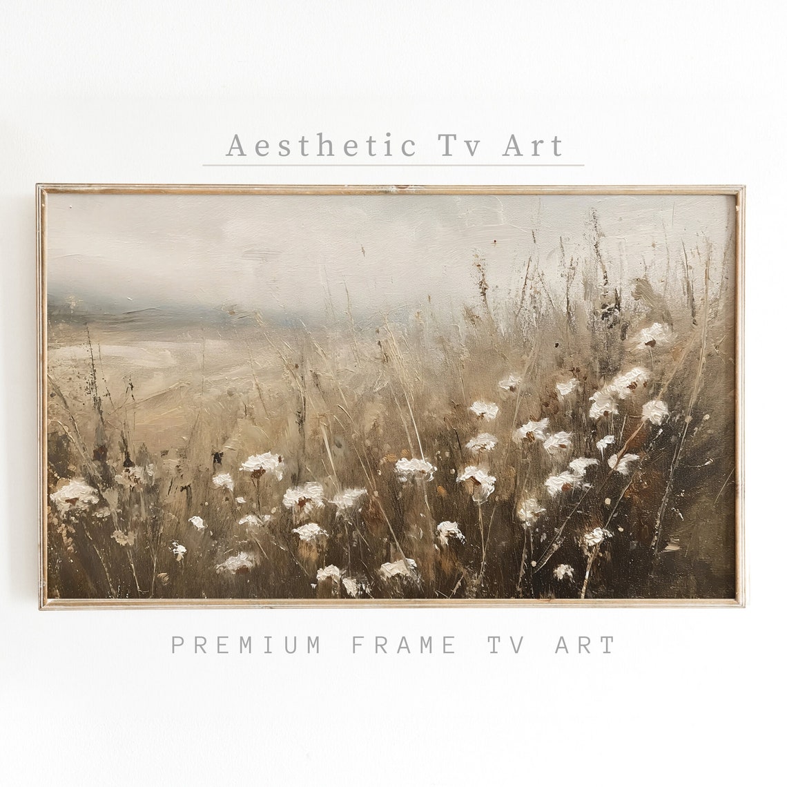 Neutral Wildflower Meadow Vintage Warm Tone Landscape Oil Poster
