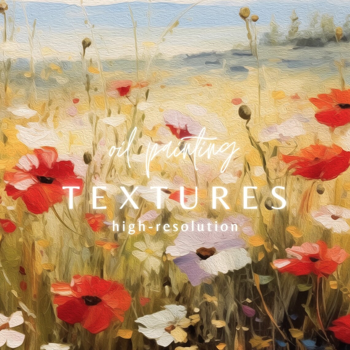 Red Poppy Wildflower Meadow Summer Landscape Oil Painting Poster - Image 2