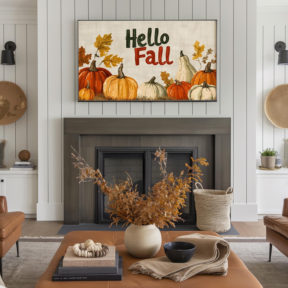 Hello Fall Pumpkins Gourds Sign Cozy Autumn Harvest Farmhouse TV Art - Image 3