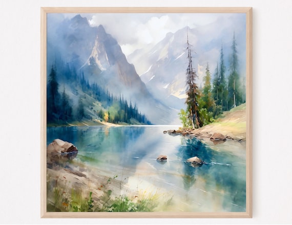 Alice Lake Idaho Mountain Landscape Watercolor Art Print
